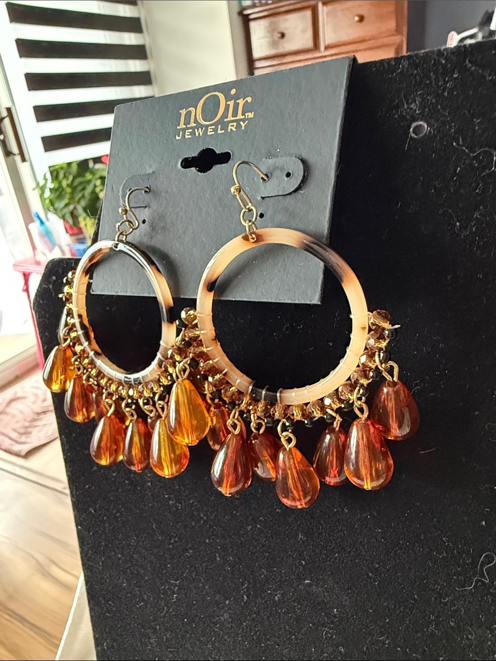 nOir Jewelry Gold Hoop Earrings with Amber Teardrops